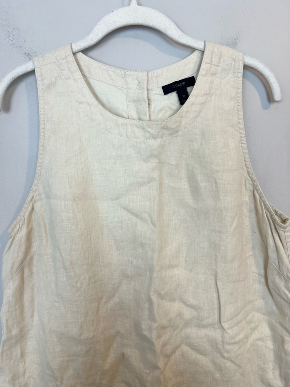 J. Crew Button-back shift dress in beauchamps linen in Beige Oat sz M